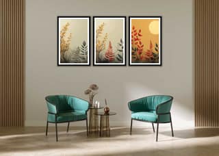 SET OF 3 PIECE AESTHETIC HARMONY WALLART PRINTS 48in X 24in WITH BLACK FRAME