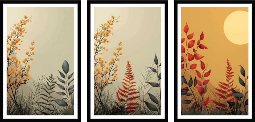 SET OF 3 PIECE AESTHETIC HARMONY WALLART PRINTS 48in X 24in WITH BLACK FRAME view 2