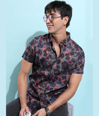 Ketch 100% Cotton Slim Fit Printed Half Sleeves Men's Casual Shirt - Grey ( Pack of 1 )