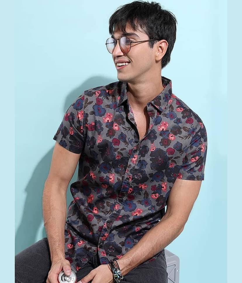 Ketch 100% Cotton Slim Fit Printed Half Sleeves Men's Casual Shirt - Grey ( Pack of 1 )