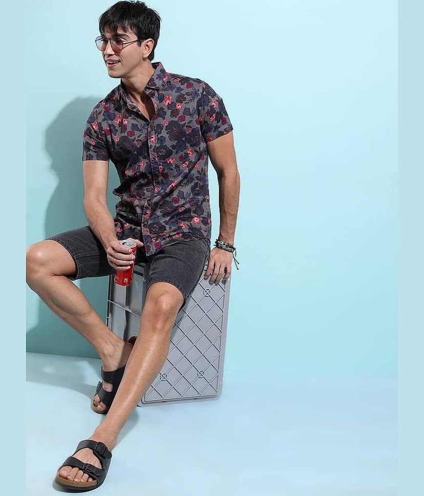 Ketch 100% Cotton Slim Fit Printed Half Sleeves Men's Casual Shirt - Grey ( Pack of 1 ) view 2