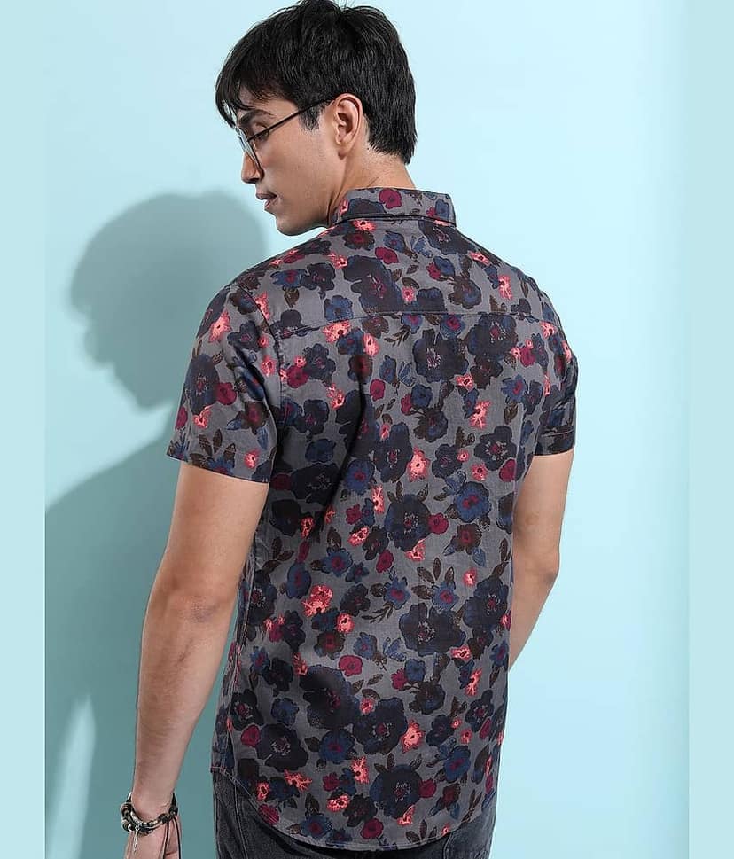 Ketch 100% Cotton Slim Fit Printed Half Sleeves Men's Casual Shirt - Grey ( Pack of 1 ) view 3
