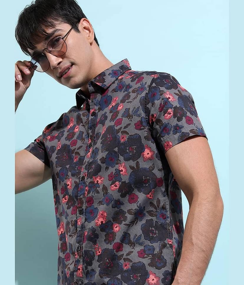 Ketch 100% Cotton Slim Fit Printed Half Sleeves Men's Casual Shirt - Grey ( Pack of 1 ) view 4