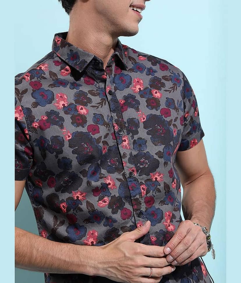 Ketch 100% Cotton Slim Fit Printed Half Sleeves Men's Casual Shirt - Grey ( Pack of 1 ) view 5