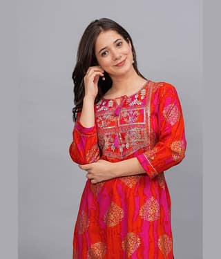 Kapadia Women Viscose Rayon Embroidered Straight Kurti ( Multicolor )