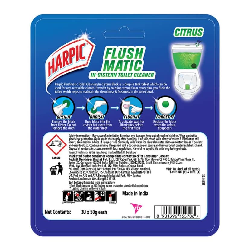 Harpic Flushmatic Toilet Cleaner Blocks - Citrus view 2
