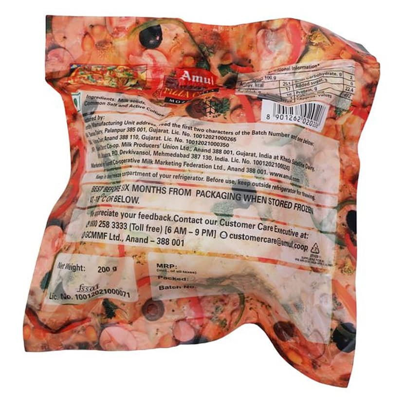 Amul Mozzarella Pizza Cheese Block, 200 G Pouch view 2