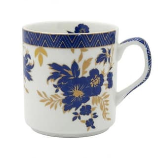 Floral Pattern Ceramic Mug - Blue and Gold