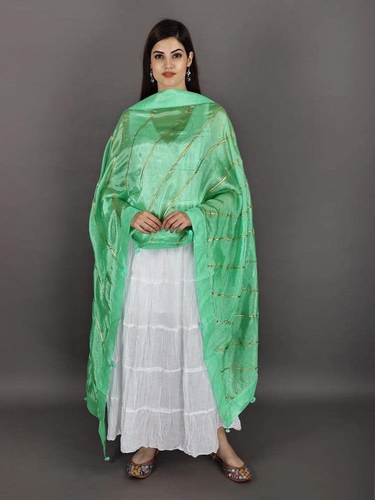 Spring-Bud Gota Dupatta from Amritsar with Patch Border and Pom-Poms view 2