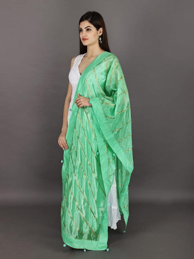 Spring-Bud Gota Dupatta from Amritsar with Patch Border and Pom-Poms view 3