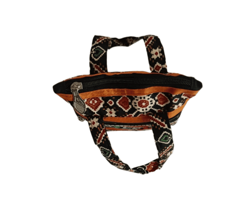 Handmade Batik Fabric Small Handbag with Zipper Closure and Embroidered Detailing view 2