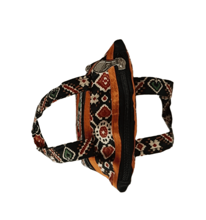 Handmade Batik Fabric Small Handbag with Zipper Closure and Embroidered Detailing view 4