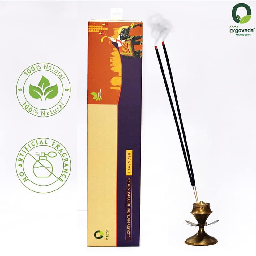 Prime Orgoveda Lavender Incense Sticks | 100% Natural Organic Handmade - (Pack of 50 Sticks)