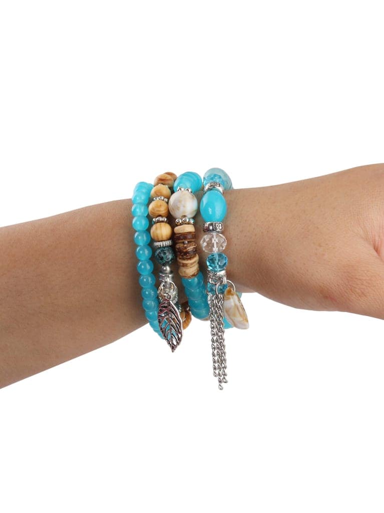 LUCKY JEWELLERY Latest Stylish Stackable Bracelets Tassel Stretch Bracelet Multilayer Beaded Bangle Bodhi Bracelets Hippie Jewelry Gifts for Teen Girls Bracelet for Women & Girls (215-CHB2M-1251-F) view 2