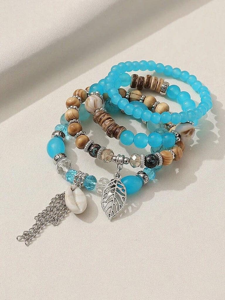 LUCKY JEWELLERY Latest Stylish Stackable Bracelets Tassel Stretch Bracelet Multilayer Beaded Bangle Bodhi Bracelets Hippie Jewelry Gifts for Teen Girls Bracelet for Women & Girls (215-CHB2M-1251-F) view 4