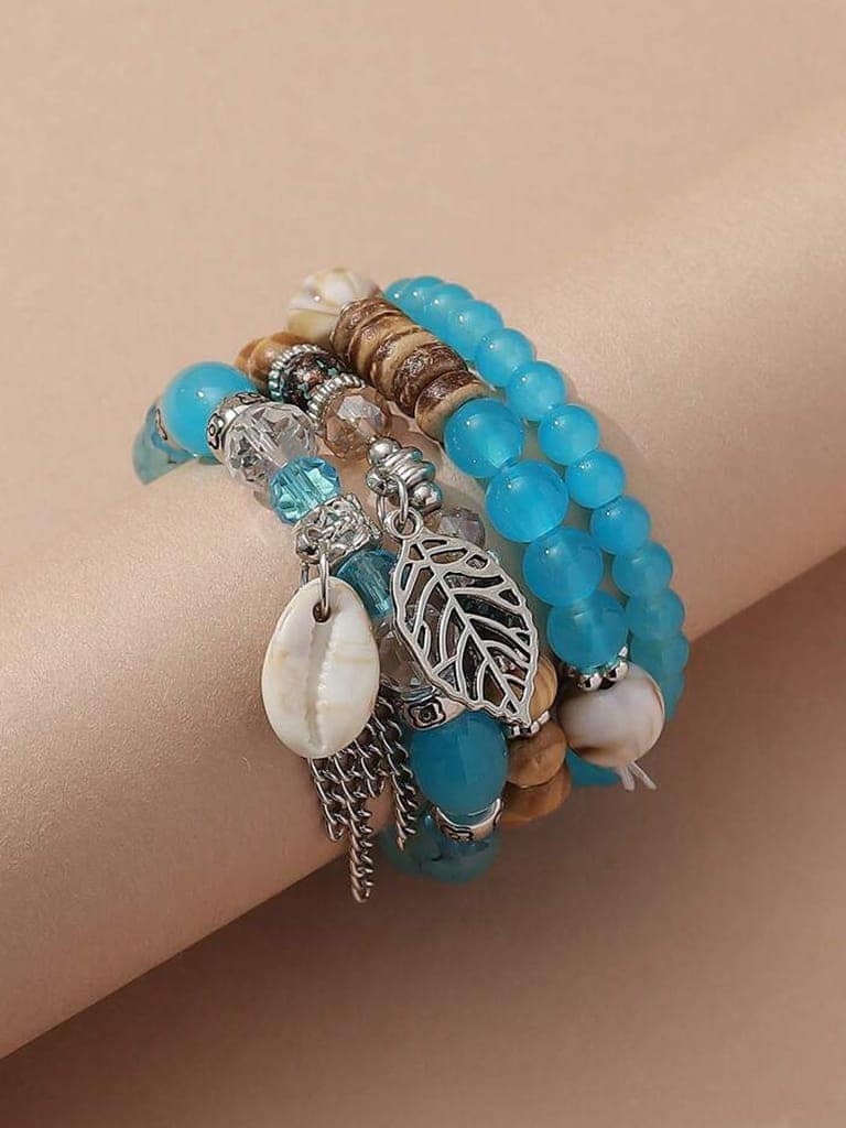 LUCKY JEWELLERY Latest Stylish Stackable Bracelets Tassel Stretch Bracelet Multilayer Beaded Bangle Bodhi Bracelets Hippie Jewelry Gifts for Teen Girls Bracelet for Women & Girls (215-CHB2M-1251-F) view 5