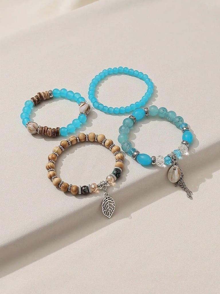 LUCKY JEWELLERY Latest Stylish Stackable Bracelets Tassel Stretch Bracelet Multilayer Beaded Bangle Bodhi Bracelets Hippie Jewelry Gifts for Teen Girls Bracelet for Women & Girls (215-CHB2M-1251-F) view 7