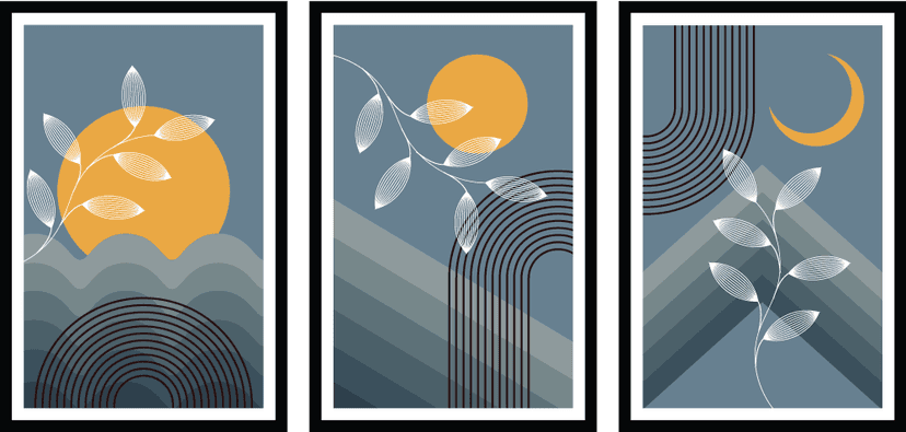 SET OF 3 MOON AND SUN WALLART PRINTS 48in X 24in WITH BLACK FRAME view 2