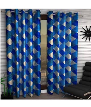 Phyto Home Floral Semi-Transparent Eyelet Window Curtain 5 ft Pack of 2 -Blue