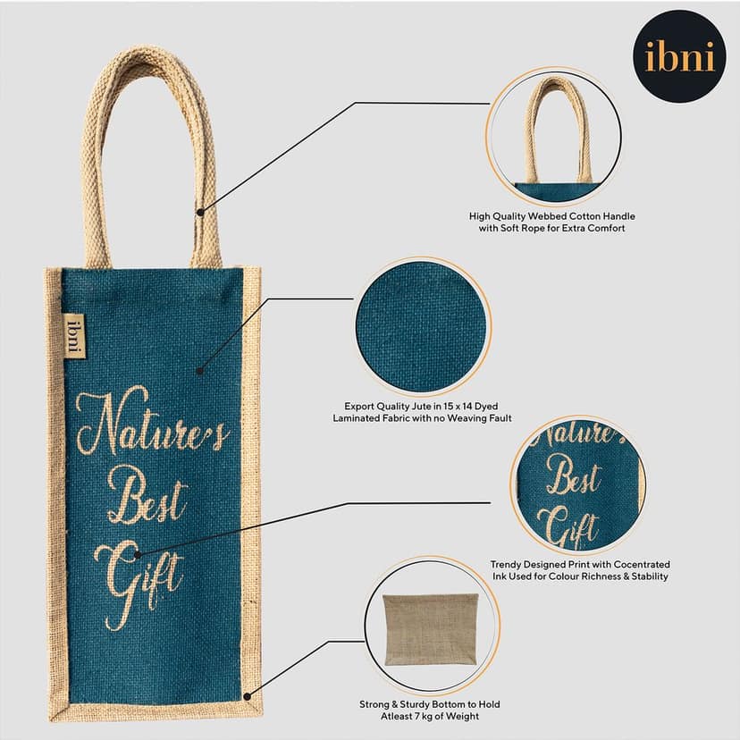 Ibni Premium Jute Water Bottle Bag – Eco-Friendly, Durable, Stylish, and Perfect for Travel "Natures Best Gift" Color Peacock Blue view 4