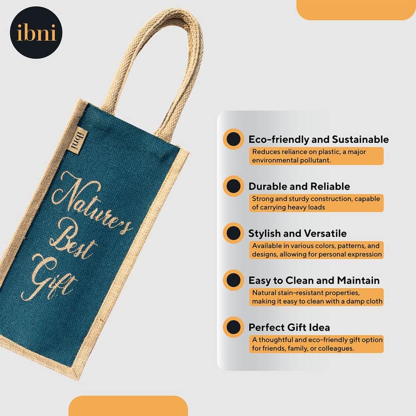 Ibni Premium Jute Water Bottle Bag – Eco-Friendly, Durable, Stylish, and Perfect for Travel "Natures Best Gift" Color Peacock Blue view 5