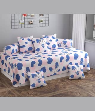 Apala Microfibre Abstract Diwan Set 8 Pcs - Blue