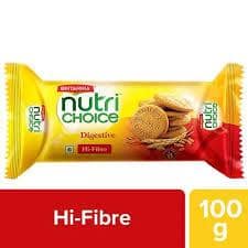 Britannia Nutrichoice Digestive High Fibre Biscuits - Made From Whole Wheat & Bran, Healthy Snack, 100 G
