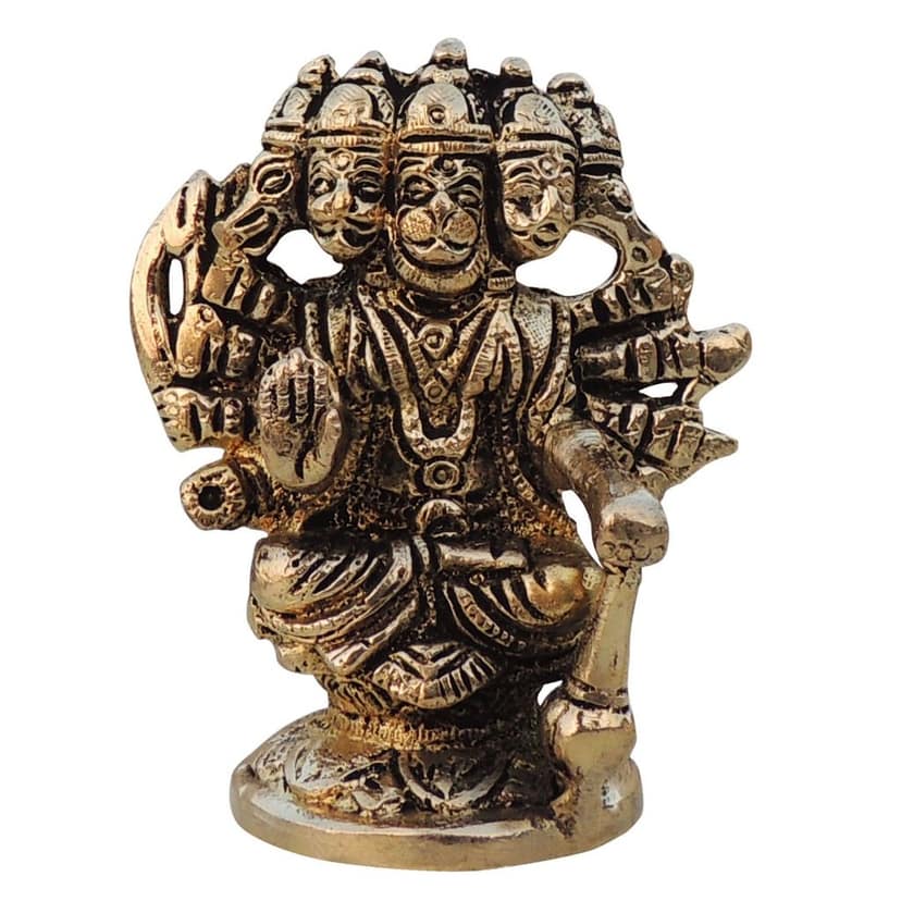 Brass Panchmukhi Hanuman Ji Murti - Devotional Hindu Idol, Height : 3.5 Inch (BSMAS1528 C) view 2