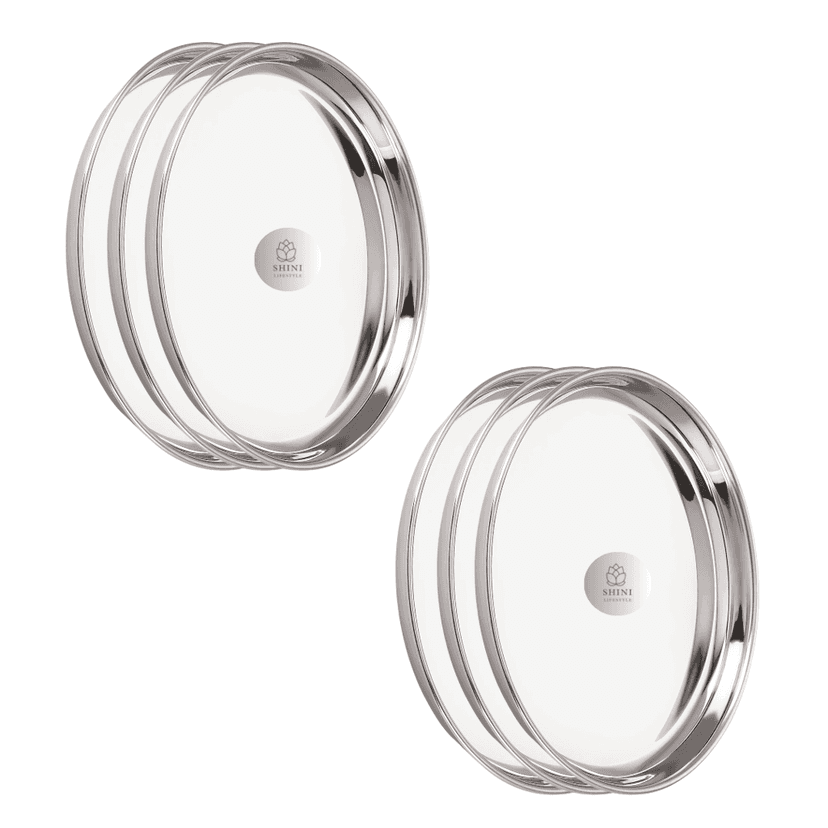 SHINI LIFESTYLE Stainless Steel Thali Set of 4-Plate for Lunch/Dinner heavy Weight Quality Round Plates(Dia-23cm)