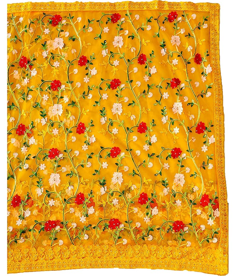 ofline selection Net Embroidered Regular Saree With Unstitched Blouse Piece ( Yellow ) view 2