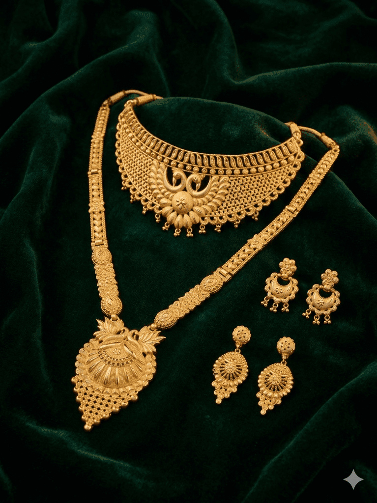 Traditional Elegance Collection Indian Bridal Gold Necklace Combo Set