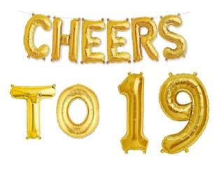 Partyzon Gold Cheers to Birthday Foil Balloon Combo Party Decoration for Anniversary Celebration 16 Inches