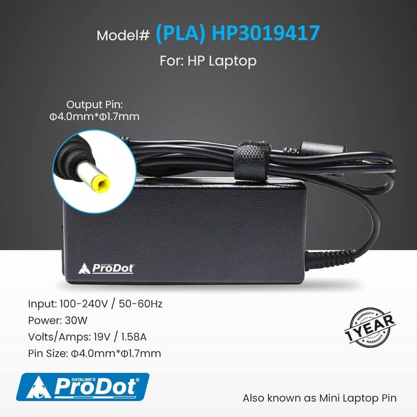 ProDot 30W Laptop Charger Adaptor with Power Cable Compatible with HP, Acer & Asus (Pin Size 4.0 x 1.7mm) view 3