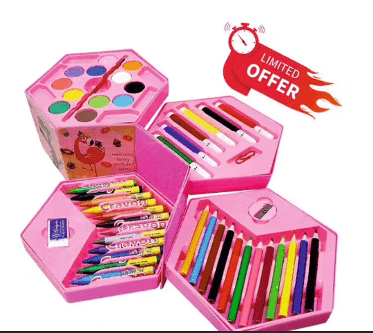 Kishu Koko 46-in-1 Colour Art Kit for Kids – Crayons, Color Pencils, Water Colors & Sketch Pens Set