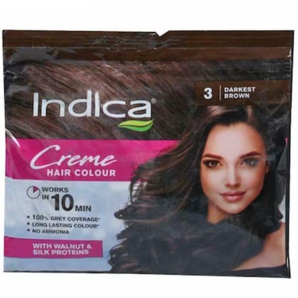 Indica Creme Hair Colour 3 Darkest Brown 40 Ml