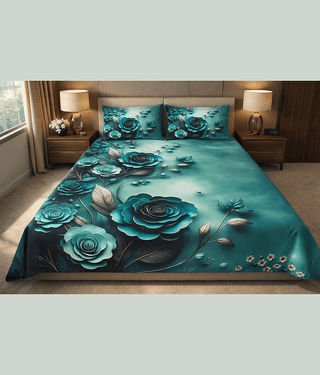SWIZIER 7D Digital Print Light Blue Cotton 1 Double Bedsheet with 2 Pillow Covers ( 254 cm x 228 cm )
