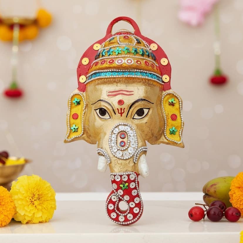 Aluminium Showpiece Ganesh Wall Hanging Coloured (ASMAS251 B)