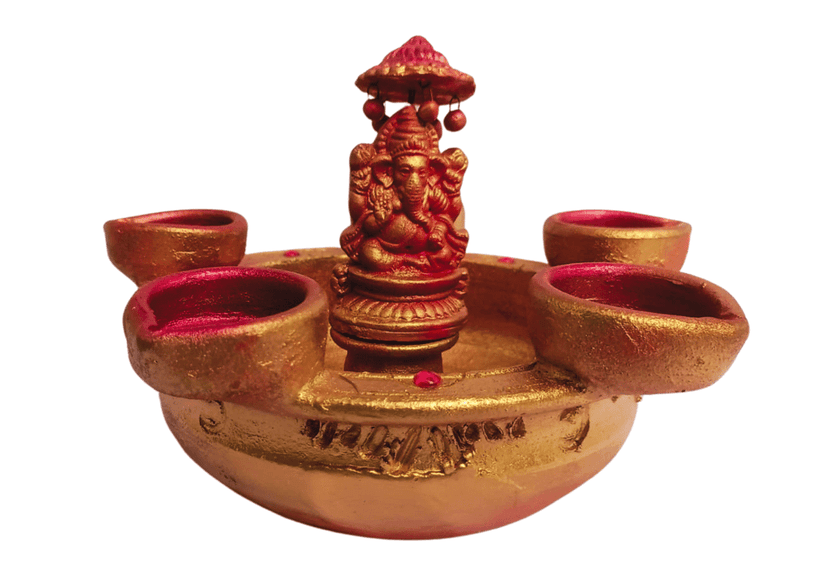 Handmade Clay Ganesh Diya for Diwali Decoration - Decorative Items view 2