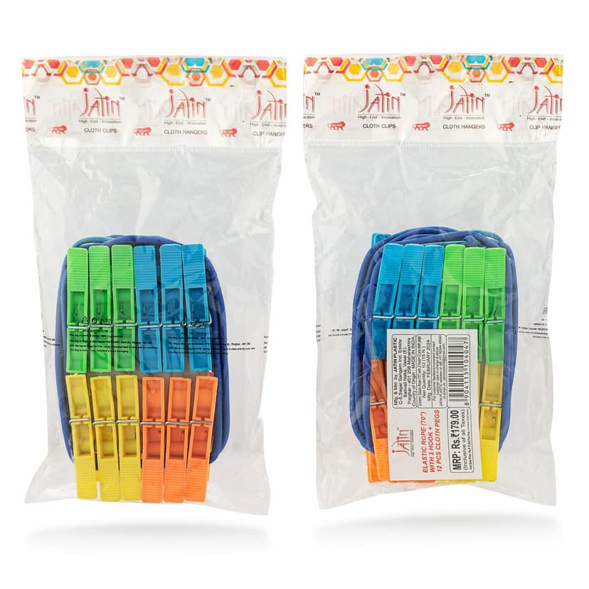 Elastic Rope | 70" With 2 Hooks + 12 Pcs Cloth Pegs