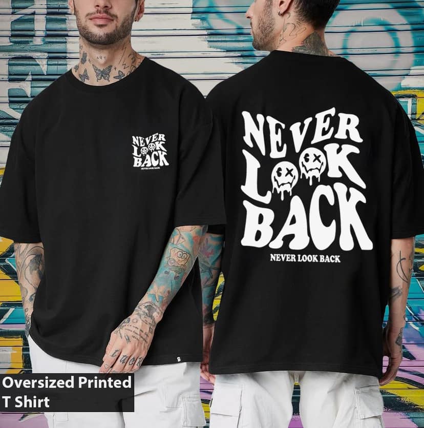 SCOTT FINCHER Men's Streetwear T-Shirt with "Never Look Back" Graphic Design : AA(ARN)BLACK_230 view 3