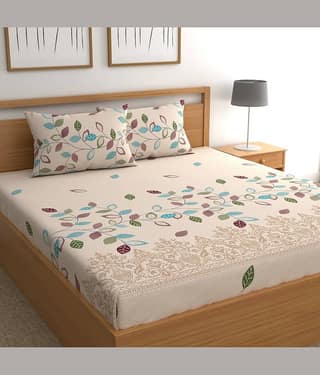 chhavi india Microfibre Abstract Fitted 1 Bedsheet with 2 Pillow Covers ( Double Bed ) - Beige