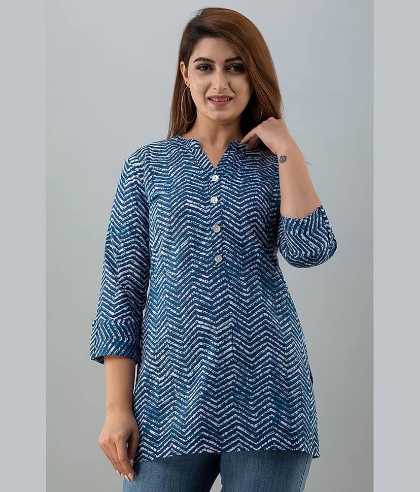 SAART BUNAAI Women's Cotton Blend Tunic ( Blue )