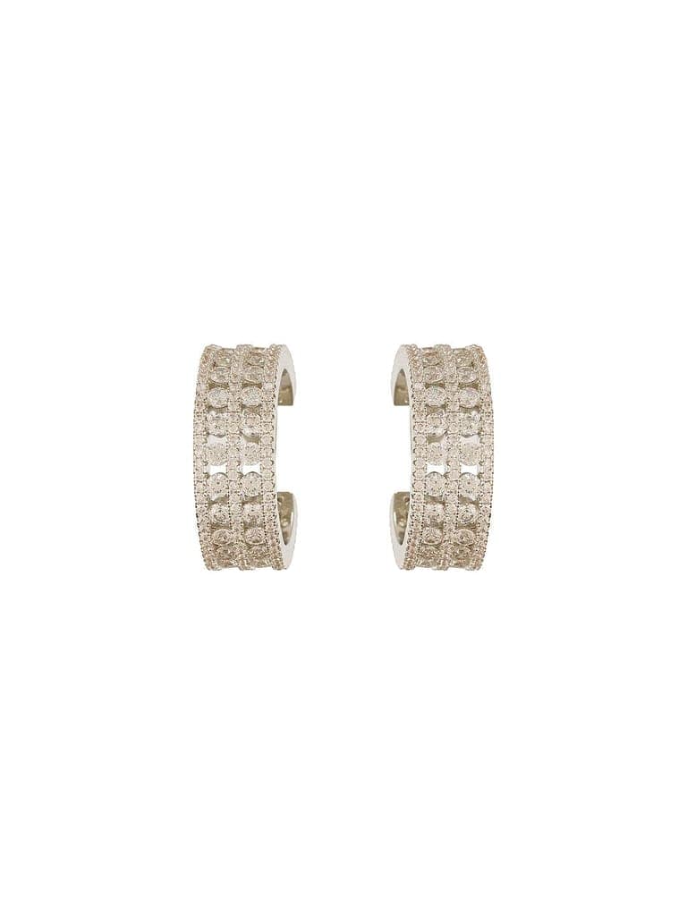 White Rhodium AD Studded C Shaped Minimal Bali Studds Earrings view 7