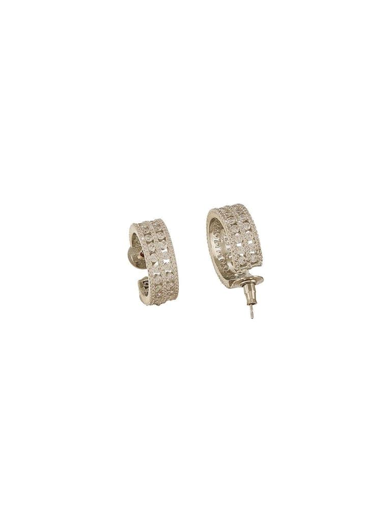 White Rhodium AD Studded C Shaped Minimal Bali Studds Earrings view 8
