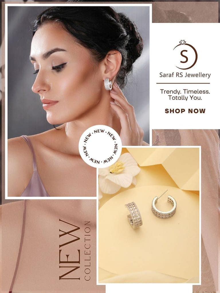 White Rhodium AD Studded C Shaped Minimal Bali Studds Earrings view 9