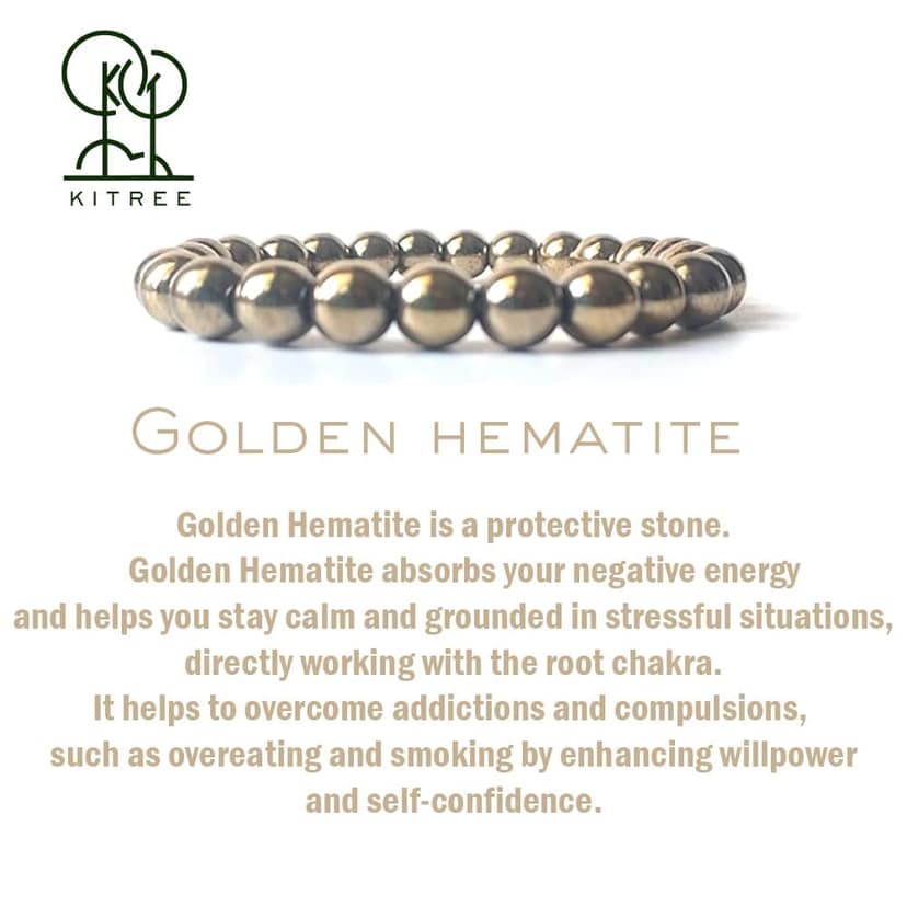 KITREE NATURAL GOLDEN HEMATITE FENG-SHUI REIKI HEALING BRACELET 8 MM ROUND SHAPE FOR MENS AND WOMENS (COLOR GOLDEN) view 3