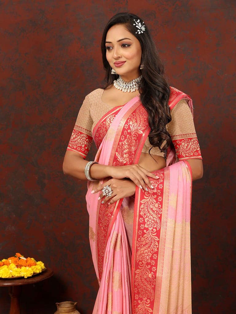 Pink Cotton Woven Design with Zari Weaving Design Saree view 2