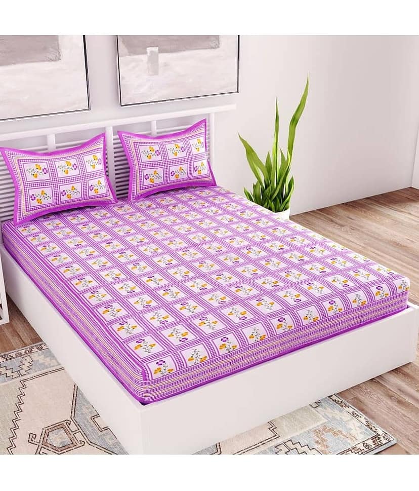 Uniqchoice Cotton 1 Double Bedsheet with 2 Pillow Covers ( Purple )