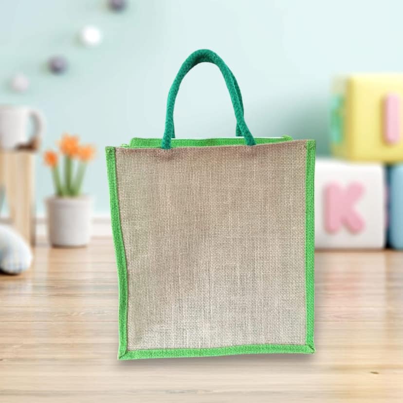 Jute Tote Bag with Pink Floral Applique view 2