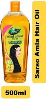 Dabur Amla Sarso Hair Oil - For Longer & Stronger Hair, 100% Natural, Enriched With Almond, 500 Ml